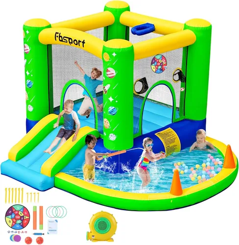 FBSPORT Castillo inflable para niños, tobogán de castillo de rebote para interiores y exteriores, castillo inflable para niños pequeños, casa
