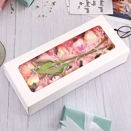 Miniatura 6 de RIFMEAE Paquete de 24 cajas de galletas de 14 x 6 x 2.5 pulgadas, cajas de panadería con ventana, cajas de fresas, cajas de golosinas emergentes
