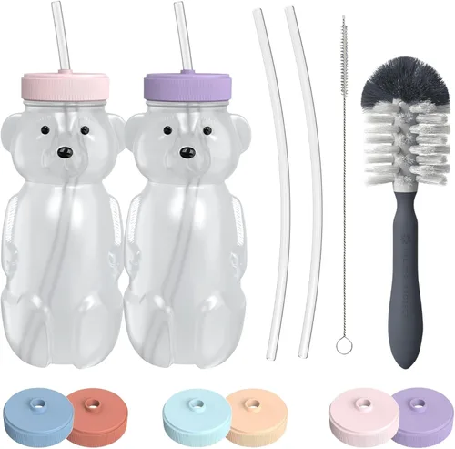 Miniatura 10 de The 730 Project Oso de Miel Taza con Pajita para Bebés, Taza Oso de Miel de 8 oz con Cepillo para Botella, Pack de 2 Tazas de Terapia de Aprendizaje