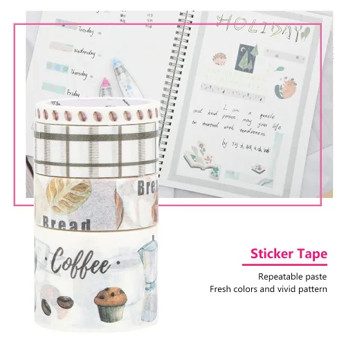 Miniatura 2 de Washi - Juego de 4 cintas adhesivas decorativas para diarios de viñetas, álbumes de recortes, estilo cultural café, cinta Washi para álbumes