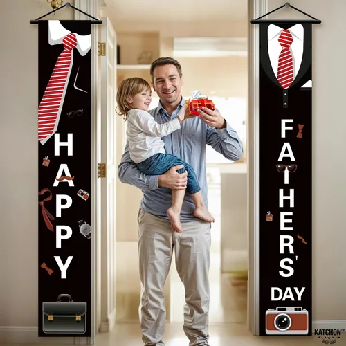 Miniatura 6 de Banner negro para puerta del día del padre, 72 x 12 pulgadas, paquete de 2 Corbata feliz día del padre para decoraciones feliz del día del padre