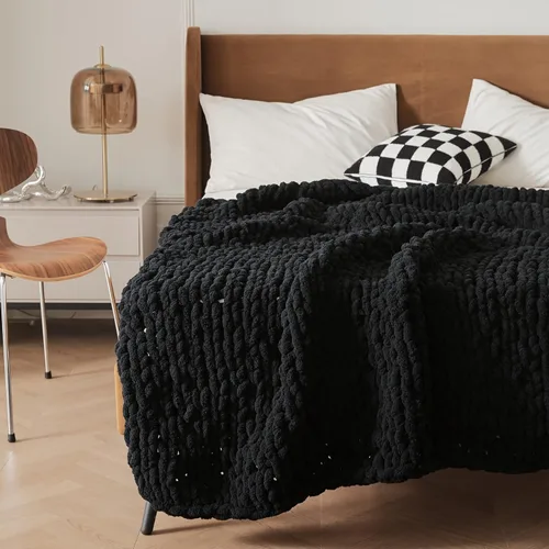 Miniatura 41 de WESHIONGOO Manta de Punto Grueso Throw 40"*40" (101.6cm*101.6cm) Mantas de Punto para Sofá Cama Manta Suave Esponjosa con Hilo Chenille Jumbo Grueso