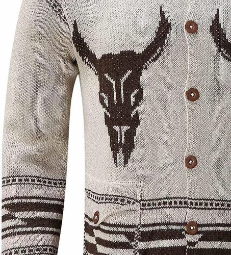 Miniatura 6 de Suéter clásico de cuello redondo con estampado de cabeza de toro para hombre, suéter casual de ajuste delgado, suéter de punto, abrigo tecnológico