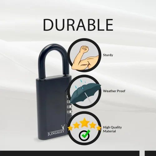 Miniatura 11 de Kingsley Guard-a-Key Caja de seguridad para llaves negra portátil con llave de colgar y cerradura de combinación para llaves de casa, inmobiliarias