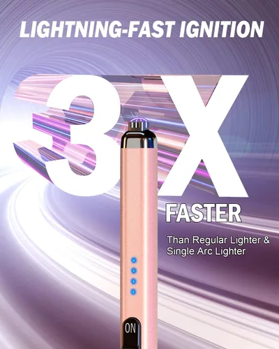 Miniatura 3 de 【Actualizado】 Encendedor Eléctrico de Velas de Doble Arco Encendedor USB Recargable Encendedores de Arco de Plasma para Velas (Oro Rosa)