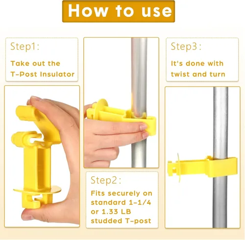 Miniatura 4 de Geiserailie 66 unidades aislantes eléctricos de poste en T, extensor de aislador de madera, cable eléctrico estándar, ajuste cómodo, clip de poste