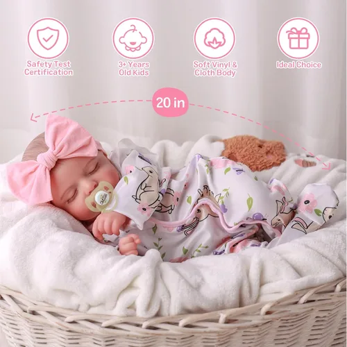 Miniatura 2 de BABESIDE Muñecas de bebé recién nacidas realistas de 20 pulgadas con cuerpo posable, muñecas de bebé de la vida real con accesorios para regalos