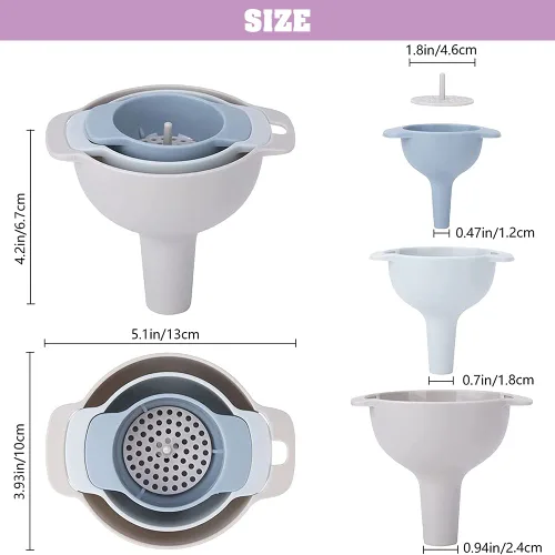 Miniatura 2 de Embudos 4 en 1 para uso en cocina, botellas de llenado con filtro de filtro desmontable, embudo pequeño para aceite, líquido, alimentos, polvo