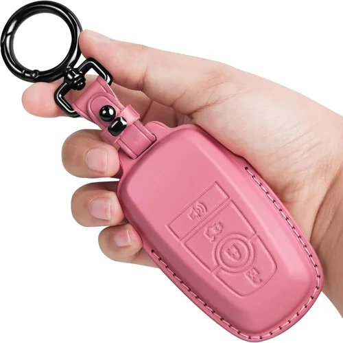 Miniatura 17 de Tukellen Funda de cuero para llavero de Ford con llavero compatible con Ford Explorer Mustang Fusion Escape F150 F250 F350 F450 F550 Edge-Negro