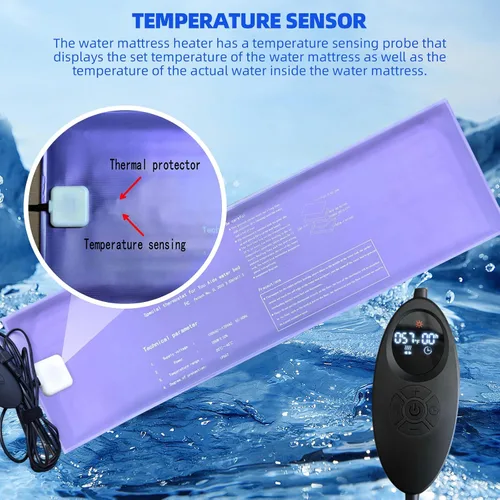 Miniatura 4 de Softside - Calentador de cama de agua duro, pantalla digital de 240 W, calentador de cama de agua inteligente, calentador de cama de agua seguro