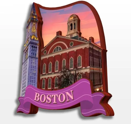 Miniatura 3 de Boston Massachusetts USA America - Imán de madera para nevera, colección de madera 3D, hecho a mano, recuerdos de la ciudad, imán para nevera