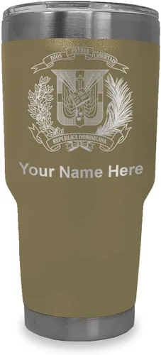 Miniatura 25 de LaserGram Taza aislada al vacío de 20 onzas, escudo de armas, República Dominicana, grabado personalizado incluido (gris)
