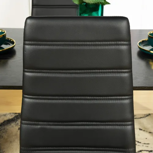 Miniatura 6 de Juego de 4 sillas de comedor de piel sintética, sillas tapizadas con respaldo alto sin brazos con marco de metal, asiento acolchado ergonómico