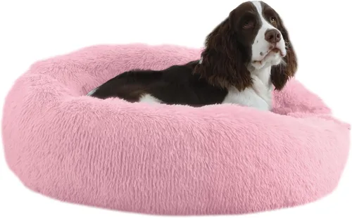 Miniatura 10 de Bunlitent Cama para perro de 23 pulgadas, cama calmante antiansiedad para perros pequeños, cama de dona, cálida, acogedora, suave, linda, redonda