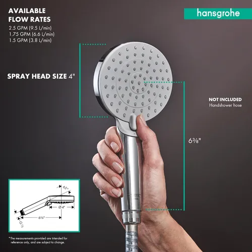 Miniatura 3 de hansgrohe Vernis Blend - Cabezal de ducha de mano de alta presión de 4 pulgadas, 2 ajustes de lluvia, IntenseRain en níquel cepillado, 5.7 L/min