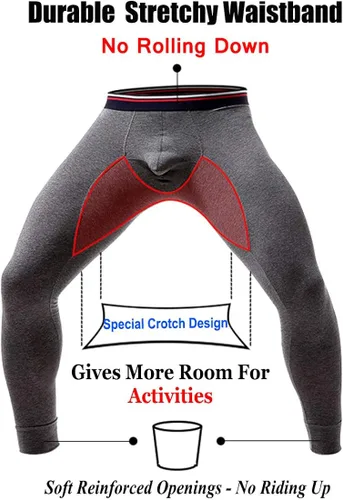 Miniatura 5 de Ouruikia Pantalones de ropa interior térmica para hombre, pantalones térmicos largos con bolsa separada
