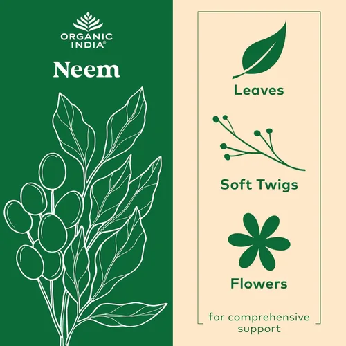 Miniatura 3 de Organic India Cápsulas de Hoja de Neem - Suplemento Herbal, Apoya la Salud de la Piel y del Sistema Inmunológico, Vegano, Sin Gluten, Certificado