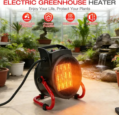 Miniatura 6 de Calentador de invernadero con termostato digital, calentador de tienda de cultivo de 1500 W, 3 modos para calentamiento rápido, impermeable IPX4