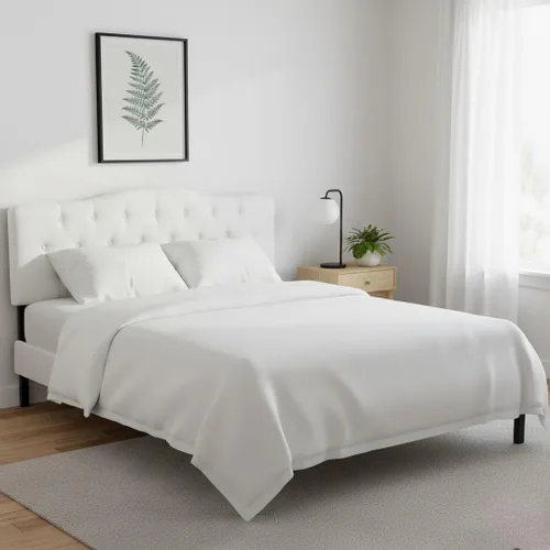 Miniatura 11 de Naomi Home Jessenia - Cabecera capitonada ajustable tapizada de lino con superficie acolchada, soporte de pared o marco de cama, color crema