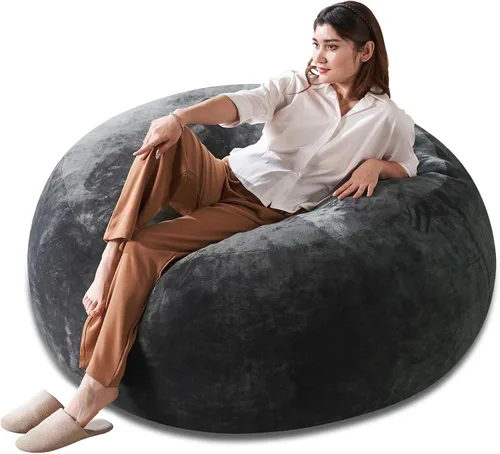 Miniatura 20 de Puf de 3 pies, puf con relleno, espuma viscoelástica altamente resistente, puf redondo de felpa, mueble para sala moderna, silla de lectura de ocio