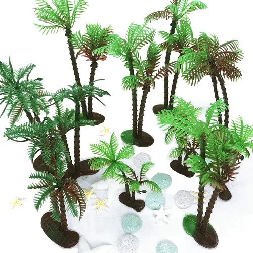 Miniatura 7 de 42 piezas de palmera de coco, 20 piezas de mini palmeras artificiales de plástico, 22 piezas de concha y estrellas de mar para decoración