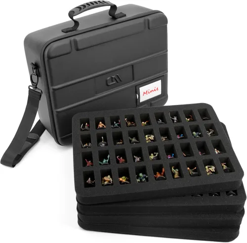 CASEMATIX Estuche de transporte en miniatura: estuche de almacenamiento miniatura de 144 ranuras con cuatro bandejas de espuma que absorben impactos