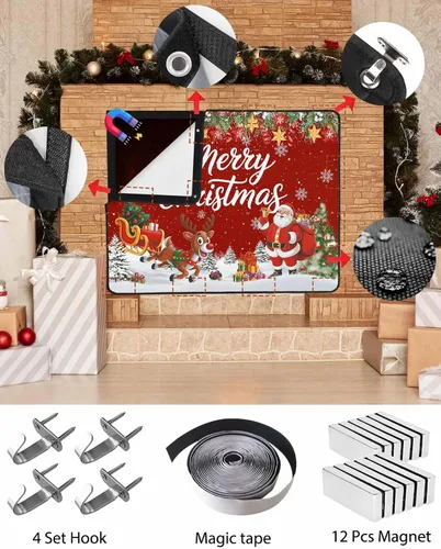 Miniatura 27 de Cubierta magnética azul para chimenea, detiene la pérdida de calor, pantalla de chimenea para interiores, bolas de gnomos de Navidad, árbol de copo