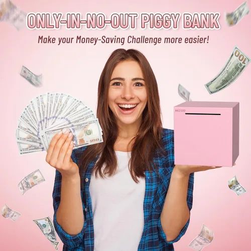 Miniatura 5 de hizgo Alcancía rosa para adultos, alcancía de acero inoxidable para adultos/niños, debe romperse para abrir, caja de ahorro de dinero no se puede