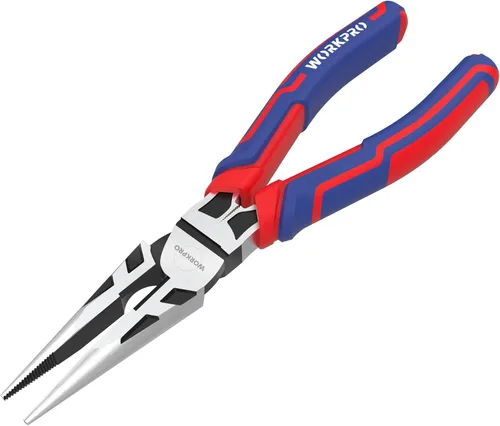 WORKPRO Premium Alicates de Punta de Aguja de 8”, Precisión de Pinza para Papel, Acero CRV de Alta Resistencia, Gran Empuñadura Suave con Cortador
