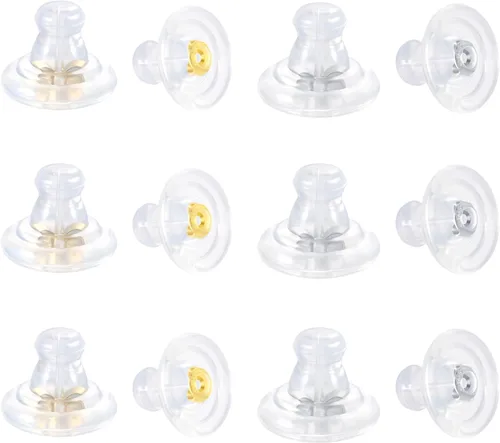 Parte trasera de arete de oro de 18K con silicona para tachuelas/orejas caídas, parte trasera de arete de goma con bloqueo seguro para aretes