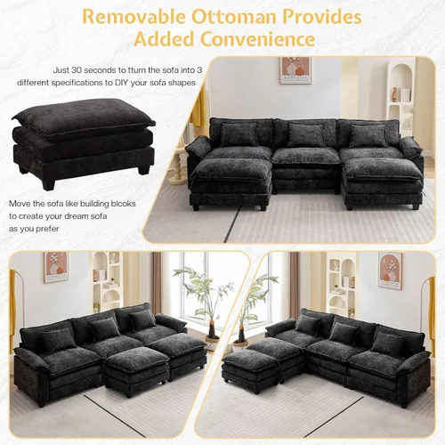 Miniatura 3 de Sofá modular seccional, sofá de nube con otomana, asiento profundo de felpilla en forma de L para sala de estar y apartamento