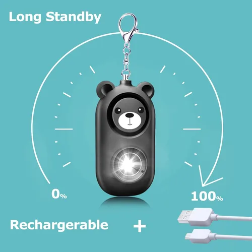 Miniatura 7 de Llavero de alarma de seguridad personal con luz LED, alerta de emergencia de 130 dB, diseño de oso recargable para mujeres, niños y niñas
