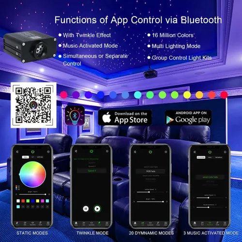 Miniatura 2 de AKEPO - Motor de luz de fibra óptica parpadeante de 16 W de tamaño pequeño para automóvil/hogar, control RGBW Bluetooth por aplicación + activado