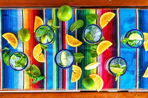 Miniatura 9 de Juego de 6 vasos soplados a mano (10 onzas) de México con borde azul cobalto, cristalería de vidrio de burbujas reciclada, rústica y hecha a mano