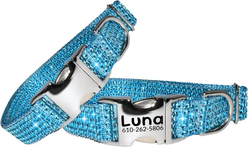 Miniatura 16 de Collar de perro con diamantes de imitación, hebilla grabada y opciones de correa, collares de perro brillantes a la moda, joyas brillantes