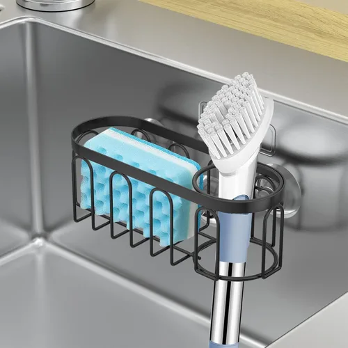 Miniatura 5 de Soporte de esponja 2 en 1 para fregadero de cocina, organizador de fregadero de cocina con 3 ventosas, soporte de esponja para fregadero a prueba