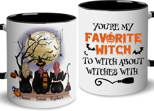 Miniatura 15 de WHIDOBE Taza de café personalizada de Halloween (2 brujas), taza de café personalizada de 11 o 15 onzas para mujeres, hermana, mejor amiga, taza