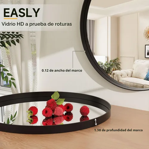 Miniatura 5 de Espejo redondo de baño de 24 pulgadas, espejo circular montado en la pared con marco de metal, espejo moderno adecuado para baño, tocador, entrada