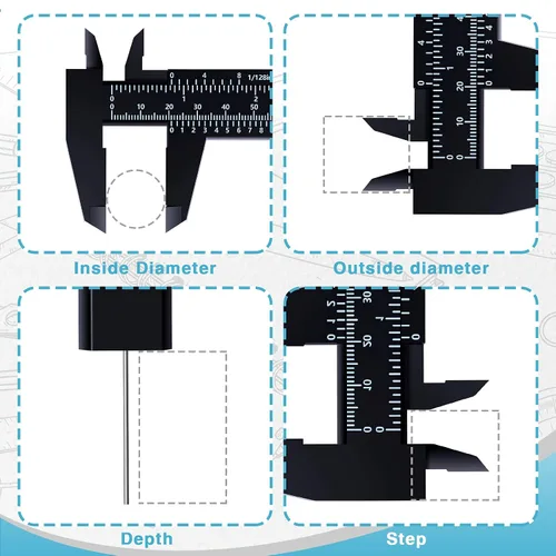Miniatura 7 de Flutesan Mini pinza de plástico de 6 pulgadas/5.906 in, herramienta de medición de doble escala, pinza de vernier rectangular, regla de lectura