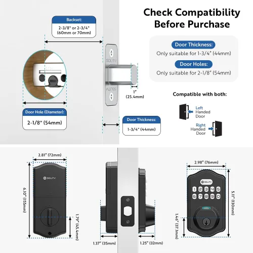Miniatura 6 de Solity Cerradura electrónica digital inteligente, entrada sin llave, bloqueo automático, 50 códigos personalizados y huellas dactilares, fácil