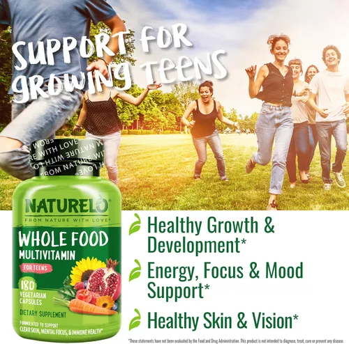 Miniatura 5 de NATURELO Multivitaminas para Adolescentes Niñas/Niños, 180 Cápsulas, Multivitamínico de Alimentos Integrales con Minerales, Sin OMG, Vegetariano