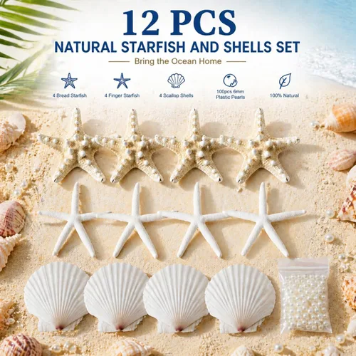 Miniatura 2 de JSPYFITS Estrellas de mar grandes de 2.5 a 4 pulgadas y conchas de vieira para manualidades, 12 unidades, conchas naturales de mar de playa