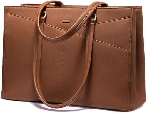 Miniatura 25 de LOVEVOOK Bolsa de mano para computadora portátil para mujer, bolsas de trabajo de cuero de 15.6 pulgadas con soporte grande para tazas para Negro