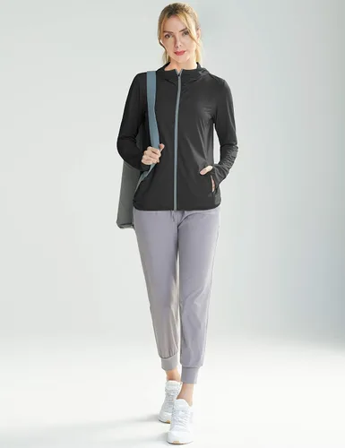 Miniatura 5 de Libin sudadera con capucha para mujer, con cremallera completa, UPF 50+, capucha con protección solar, de manga larga, para senderismo
