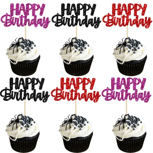 Miniatura 18 de Gyufise 24 piezas Adornos para pastel de cumpleaños con púas brillantes para magdalenas, para celebrar la decoración de pastel de fiesta temática