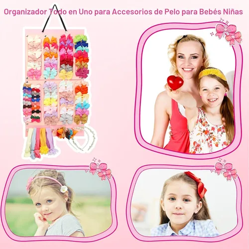 Miniatura 6 de Soporte y organizador de lazos para el cabello con gran capacidad, 16 cintas, organizador de lazos, exhibición de almacenamiento de accesorios