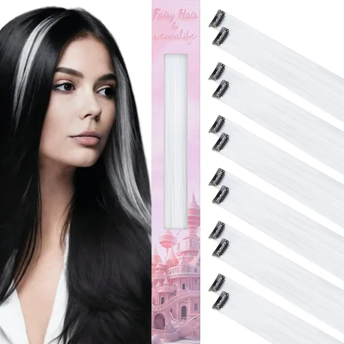 Miniatura 28 de Wennalife 12 piezas de extensiones de cabello azul con clip, extensiones de cabello con clip de colores para niños, pinzas de cabello arcoíris