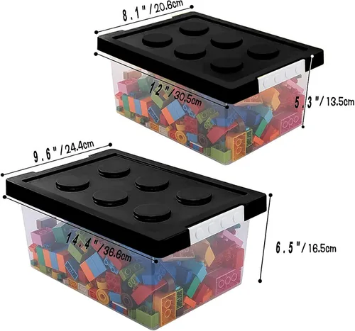 Miniatura 2 de Contenedores de almacenamiento de plástico con tapas, caja organizadora apilable de juguetes, juego de 2, cofres de juguetes con placa base y tapa