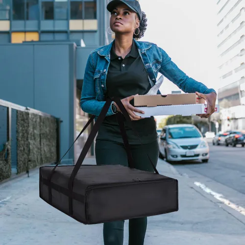 Miniatura 6 de Bolsa de entrega de pizza aislada para llevar caliente, calentador de transporte de 20 x 20 x 6 pulgadas, bolsa aislada para entrega de alimentos