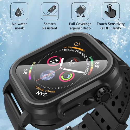Miniatura 4 de Hensinple Funda impermeable IP68 y correa para Apple Watch Series 3 de 1.654 pulgadas con protector de pantalla, resistente a los golpes, duradera